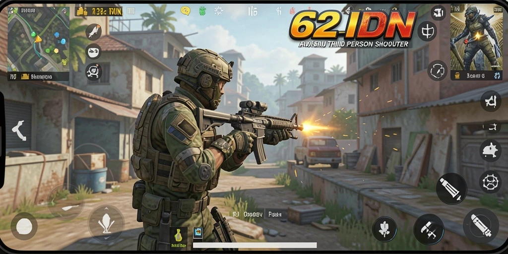 Screenshot gameplay 62IDN menampilkan aksi seru dalam pertempuran TPS.