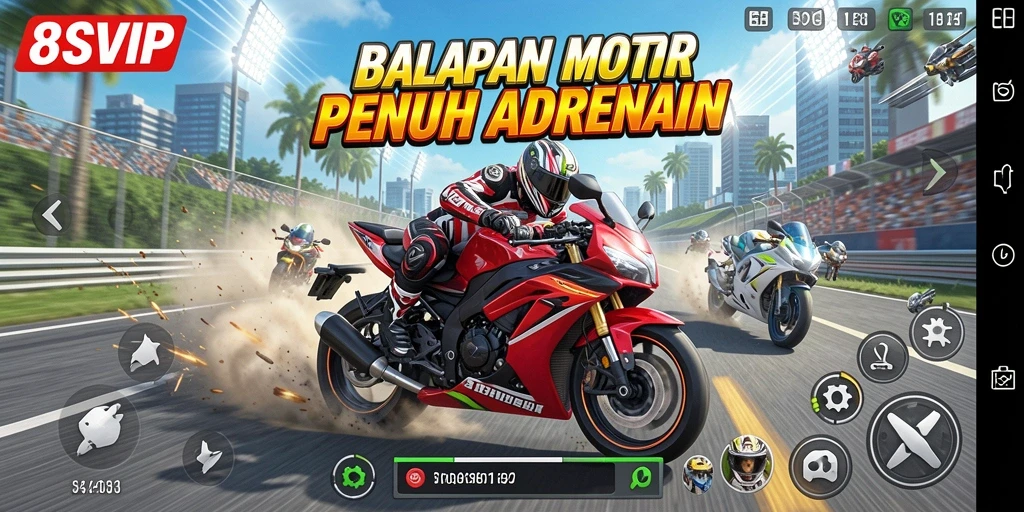 Tampilan aksi balapan motor dari 8SVIP yang mendebarkan.