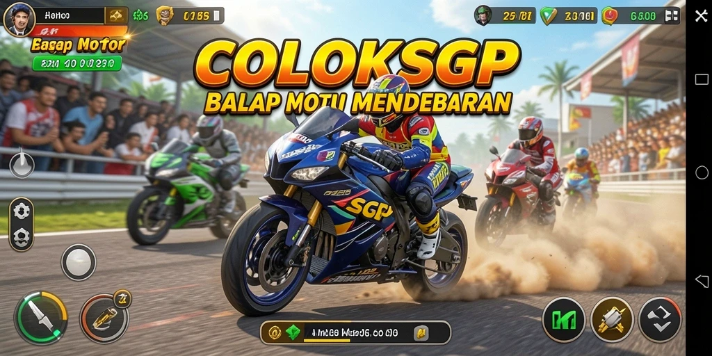 Screenshot gameplay COLOKSGP yang menampilkan balapan motor yang menarik.