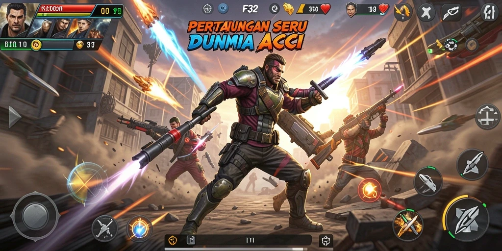 Tangkapan layar gameplay F32 dengan aksi mendebarkan.