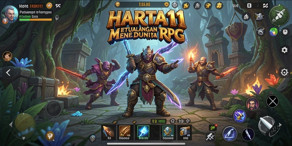 Tampilan gameplay HARTA11 yang penuh aksi dan strategi RPG.