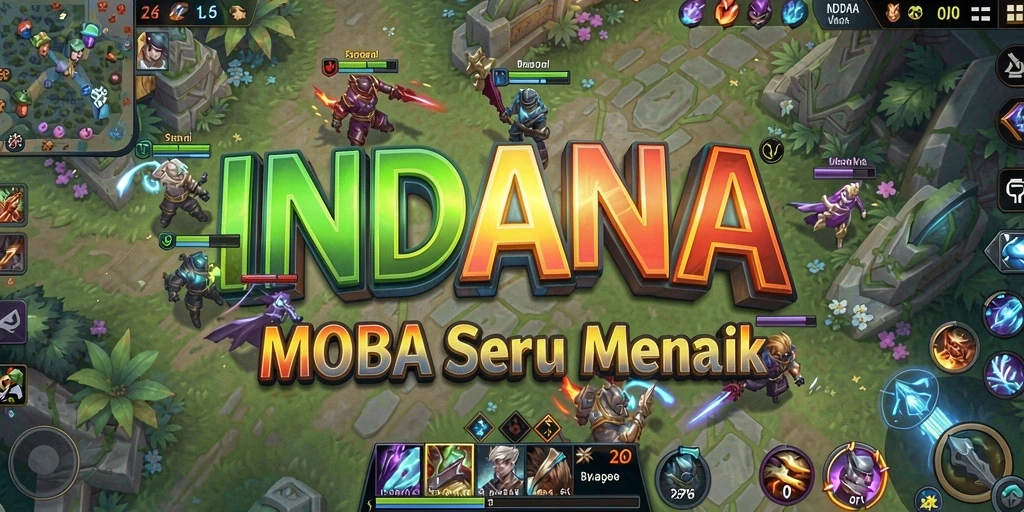 Tangkapan layar gameplay INDAAA yang menampilkan pertempuran MOBA yang seru.