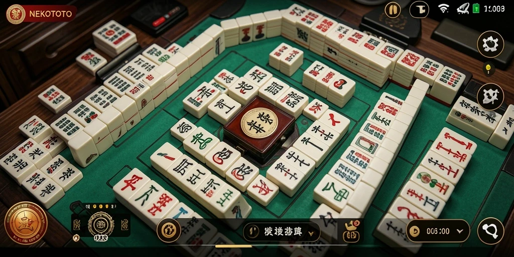 Tampilan gameplay <strong>NEKOTOTO</strong> dengan ubin Mahjong yang berwarna-warni.