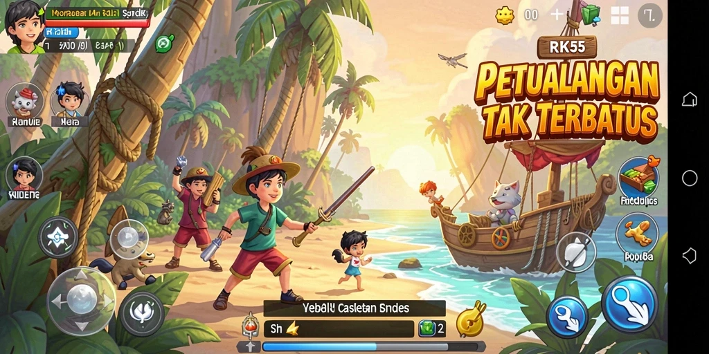 Screenshot menunjukkan karakter utama dalam aksi petualangan menyusuri hutan.
