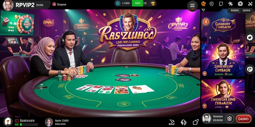Screenshot RPVIP2 menampilkan dealer bersama pemain dalam permainan Live Casino yang menarik.